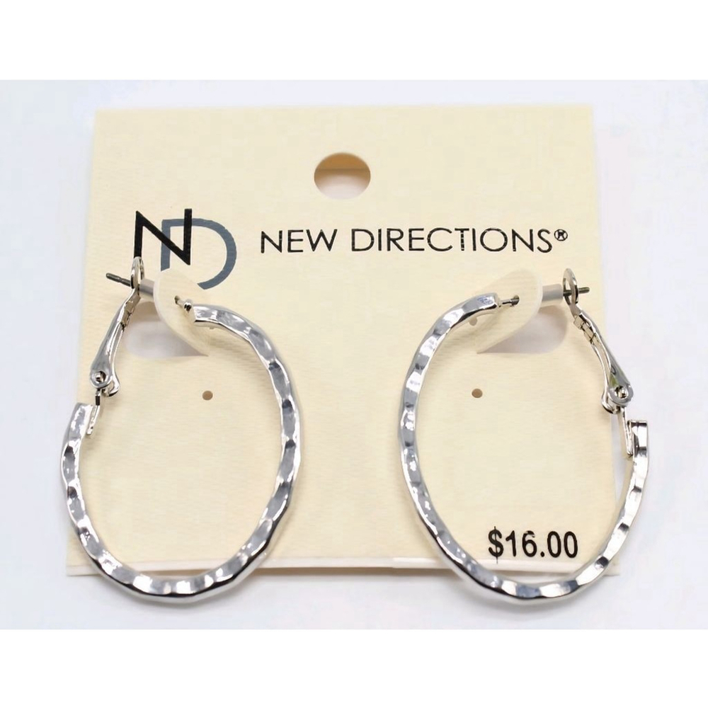 New Directions Women's Oblong Silver Hoop Earrings